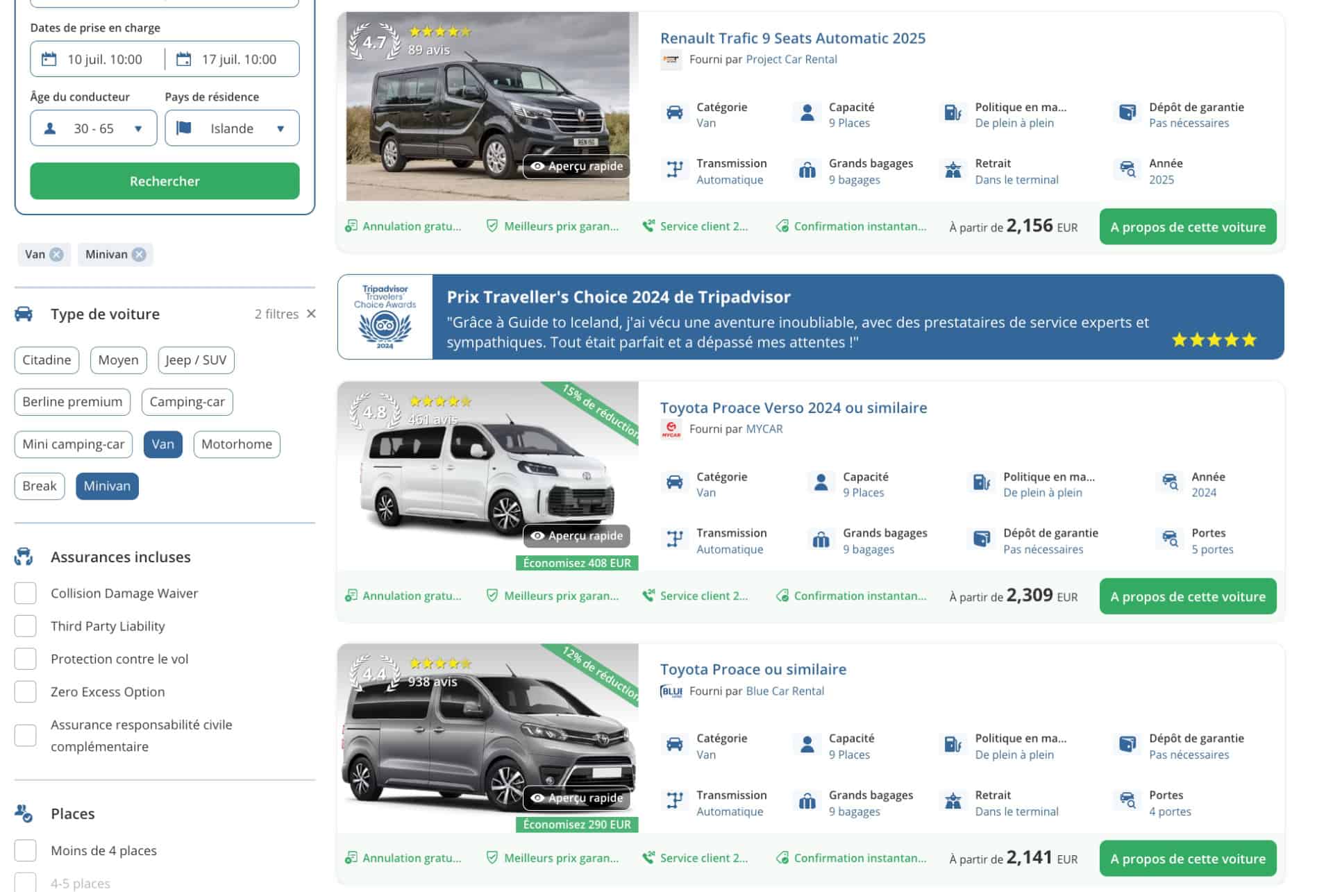 tarifs location van islande haute saison