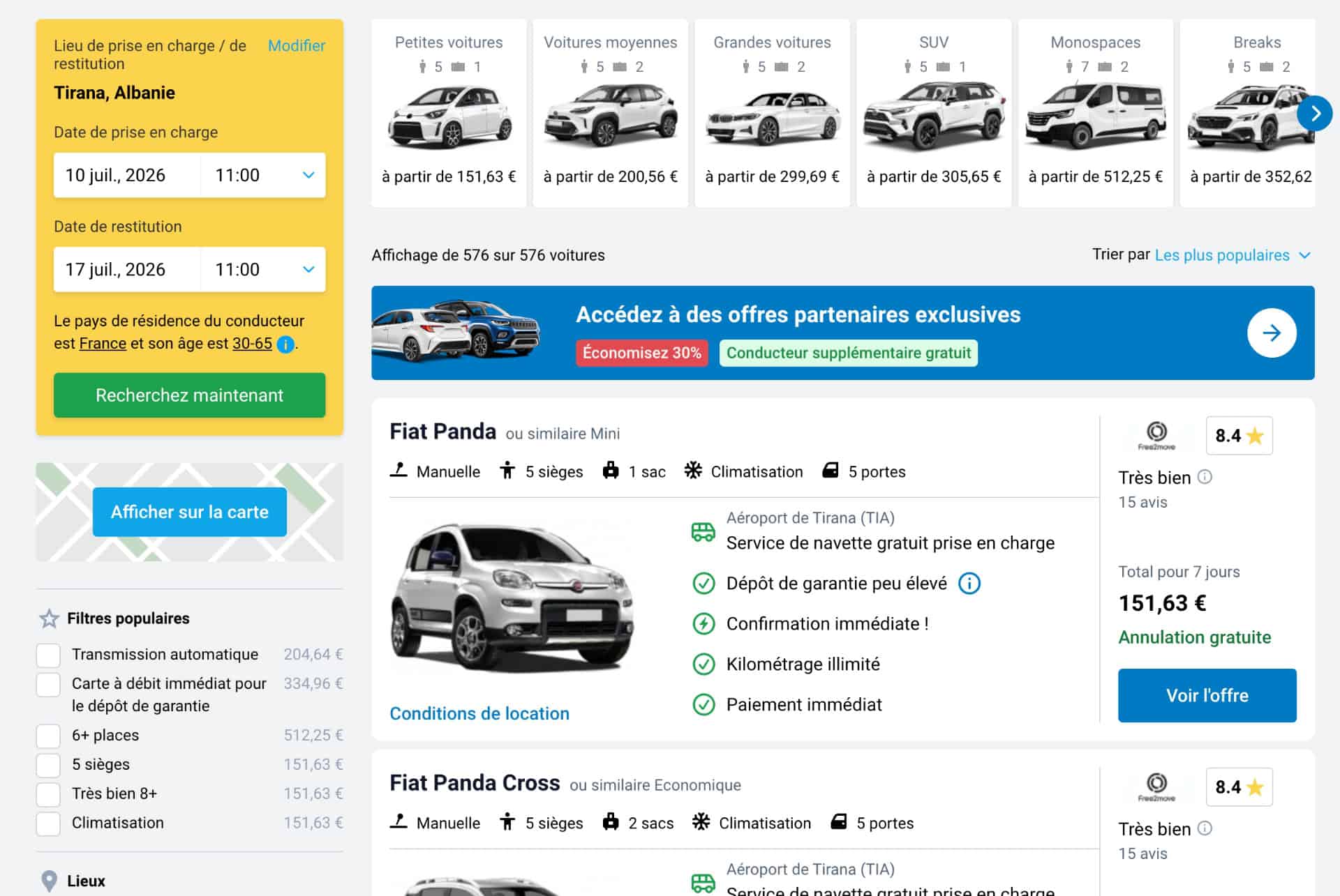 prix location voiture tirana haute saison