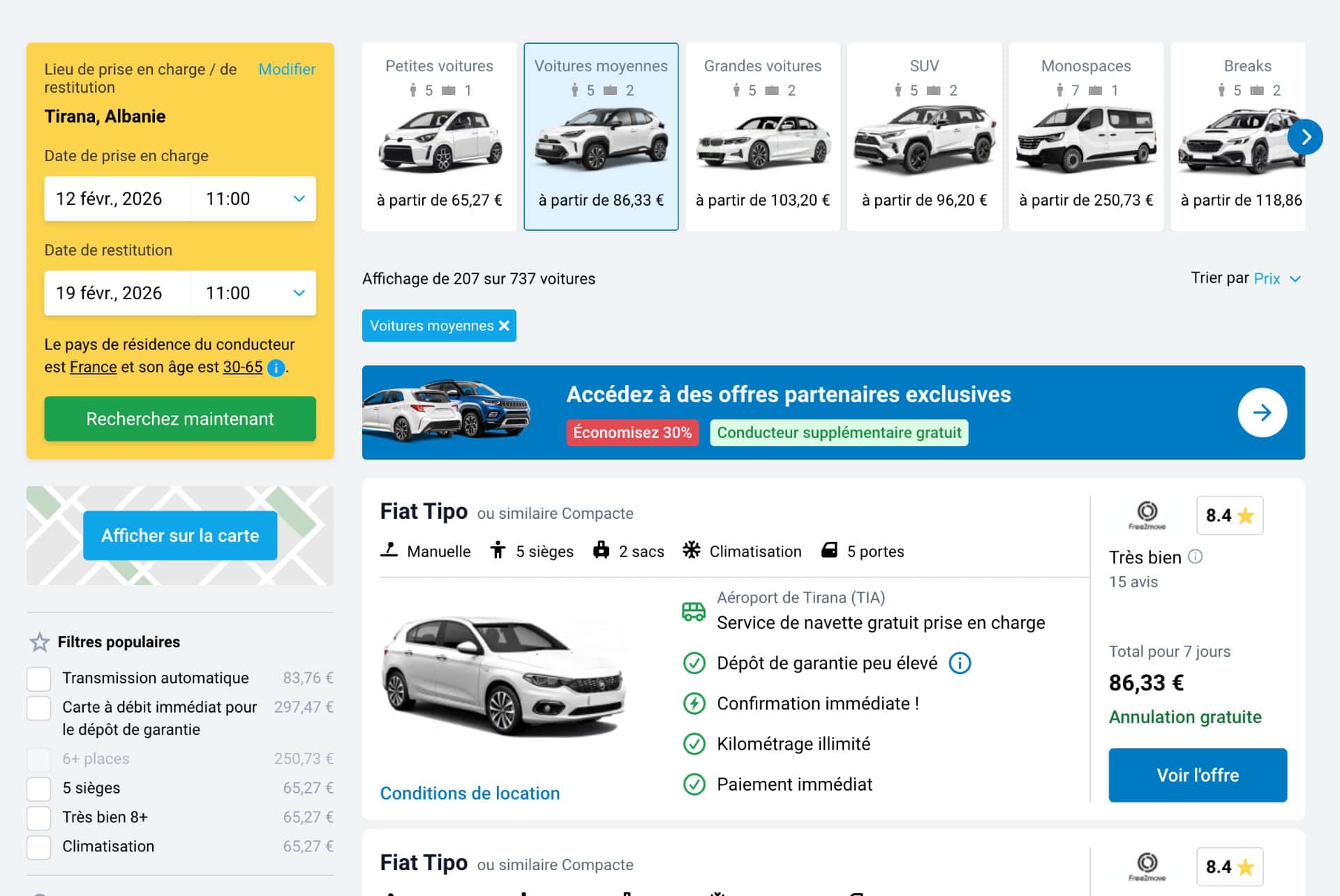 tarifs location voiture tirana basse saison